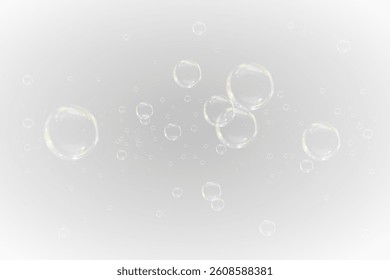 Realistic soap bubble vector illustration featuring a transparent, three-dimensional glossy ball. Clean and colourful with a rainbow shine, perfect for backgrounds, beauty products, or PNG overlays.