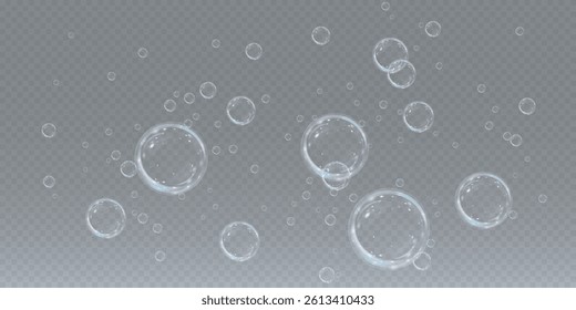 Realistic soap bubble vector illustration featuring a transparent, three-dimensional glossy ball. Clean and colourful with a rainbow shine, perfect for backgrounds, beauty products, or PNG overlays.	