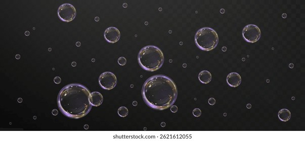 Realistic soap bubble vector illustration featuring a transparent, three-dimensional glossy ball. Clean and colourful with a rainbow shine, perfect for backgrounds, beauty products, or PNG overlays.