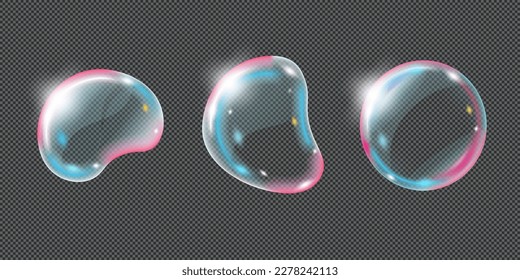 Realistic Soap bubbles collection isolated on transparent background. Vector illustration