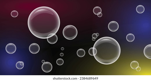 Realistic soap bubbles collection. Bubbles lie on a dark background. Flying soap bubbles, vector
