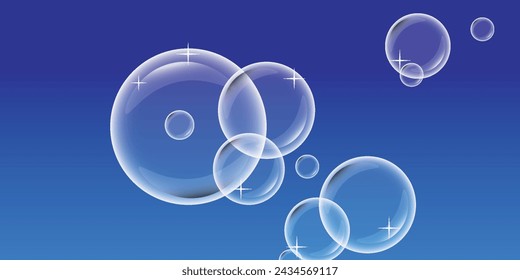 Realistische Seifenblasensammlung. Blasen liegen auf einem dunklen Hintergrund. Fliegende Seifenblasen, Vektor