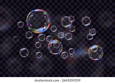 Realistic soap bubbles collection.Abstract floating soap bubbles.Vector EPS 10.