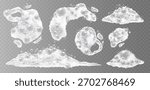 Realistic soap bubbles and foam on transparent background, perfect for cleaning, hygiene, and bath-themed designs. Vector illustration.