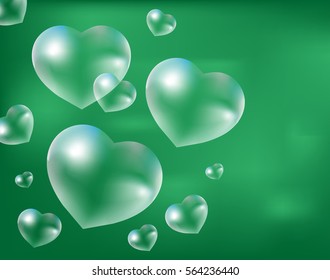 Realistic soap bubbles Heart-shaped. Drops of water in a heart shape. Valentines day, love, romance concept. Vector illustration
