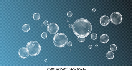 Realistic soap bubbles with iridescent reflection and highlights. On a transparent background.