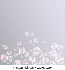 Realistic soap bubbles with iridescent reflection and highlights. On a transparent background.