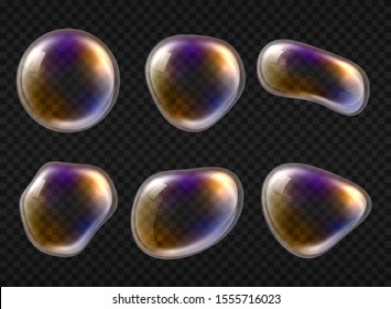 Realistic soap bubbles isolated on transparent background. Vector water foam bubbles