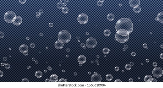 Realistic soap bubbles isolated on transparent background. Vector illustration.