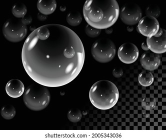 realistic soap bubbles isolated on transparent background Set of vector water bubbles.