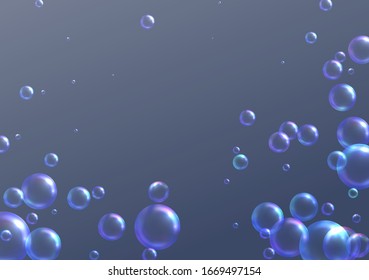 Realistic soap bubbles on gray background. Vector illustration EPS10