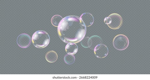 Realistic soap bubbles. bubbles on a transparent background.