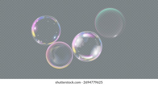 Burbujas de jabón realistas. burbujas sobre un fondo transparente.