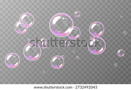 Realistic soap bubbles PNG. Flying soap bubbles on an isolated transparent background. Bubbles from foam or detergent.