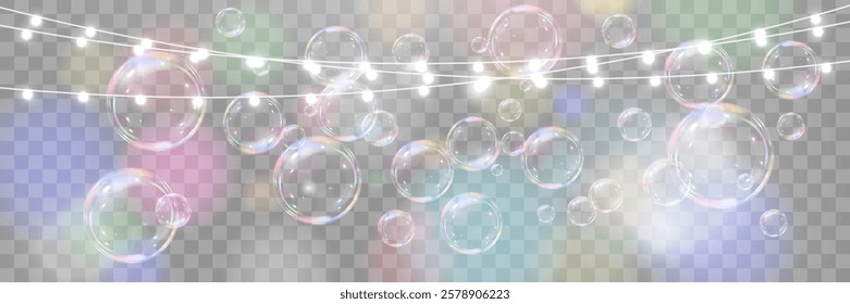 Realistic soap bubbles png, glare. Foam bubbles png. Vector image.EPS 10.