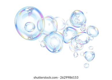 
Bolhas de sabão reais PNG efeito flutuante transparente no fundo branco