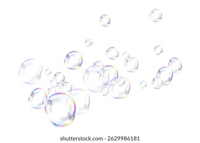 
Realistic Soap Bubbles PNG Transparent Floating Effect on White Background