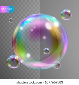 Realistic soap bubbles with rainbow reflection set isolated vector illustration