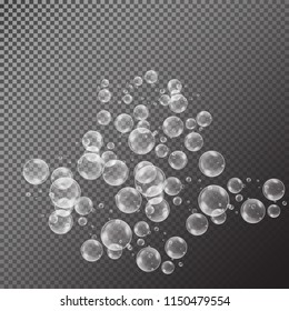 Realistic soap bubbles with rainbow reflection set isolated on the black transparent background. vector Illustration