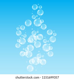 Realistic soap bubbles with rainbow reflection set isolated on the blue background. vector Illustration