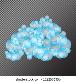 Realistic soap bubbles with rainbow reflection set isolated on the black transparent background. vector Illustration