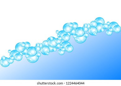 Realistic soap bubbles with rainbow reflection set isolated on the blue background. vector Illustration