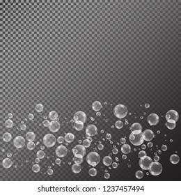 Realistic soap bubbles with rainbow reflection set isolated on the black transparent background. vector Illustration