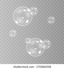 Realistic soap bubbles with rainbow reflection set of isolated vector illustrations.