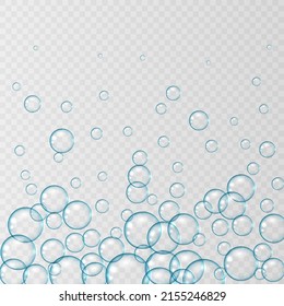 Realistic soap bubbles with rainbow reflection. Colorful falling soap bubbles. Realistic soap bubble with glare. Foam bubbles png. Vector illustration. Festive iridescent foam bubbles with reflection.