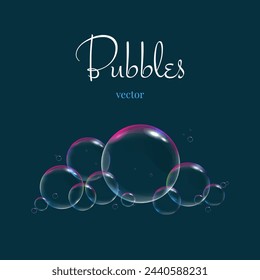 Realistic soap bubbles with rainbow reflection. Vector illustration. Foam bubbles.	