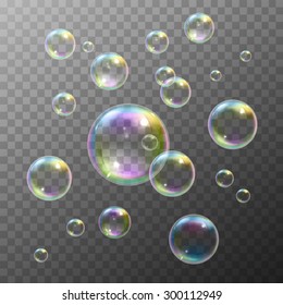 Realistic soap bubbles with rainbow reflection set isolated vector illustration - Shutterstock ID 300112949