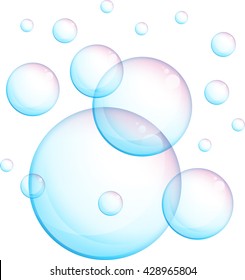 Realistic soap bubbles with rainbow reflection set isolated vector illustration.