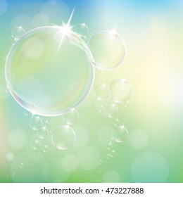 Realistic soap bubbles with rainbow reflection set isolated vector illustration.