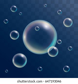 Realistic soap bubbles with rainbow reflection set isolated vector illustration
