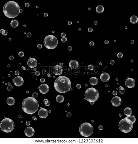 Realistic soap bubbles with rainbow reflection set isolated on the black background. vector Illustration