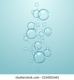 Realistic soap bubbles with reflection. Colorful falling soap bubbles. Realistic soap bubble with glare. Foam bubbles. Vector illustration. Festive iridescent foam bubbles with reflection.