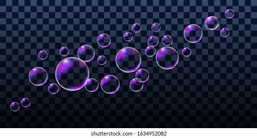 Realistic soap bubbles, set of design elements isolated on transparent background. Vector illustration