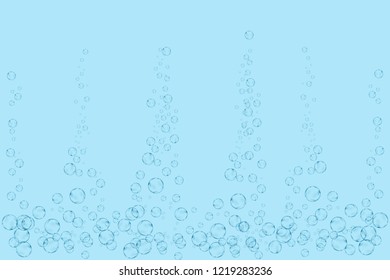Realistic soap bubbles set isolated on the blue water
background. vector Illustration