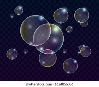 Realistic soap bubbles Transparent Isolated Realistic Design Elements vector illustration.