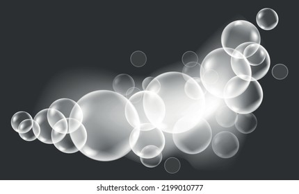 Realistic Soap Bubbles. Washing Foam. Cleaning Mockup Isolated On White Background