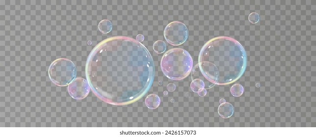 Realistic soap bubbles.Flying bubbles on a transparent background.