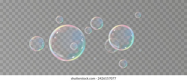 Realistic soap bubbles.Flying bubbles on a transparent background.