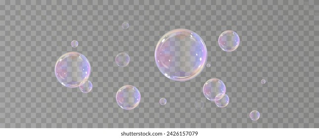 Realistic soap bubbles.Flying bubbles on a transparent background.