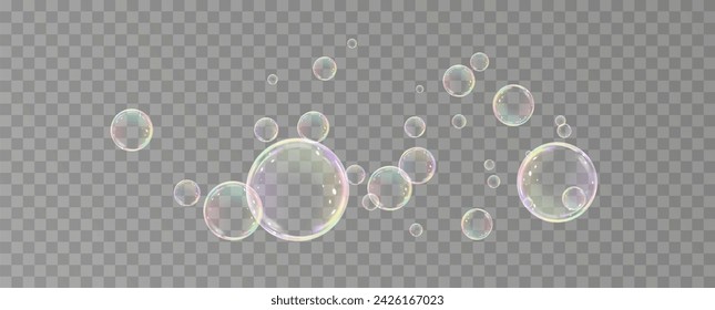 Realistic soap bubbles.Flying bubbles on a transparent background.