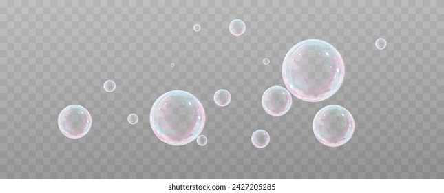 Realistic soap bubbles.Flying bubbles on a transparent background.	