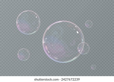 Realistic soap bubbles.Flying bubbles on a transparent background.	