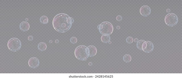 Realistic soap bubbles.Flying bubbles on a transparent background.	