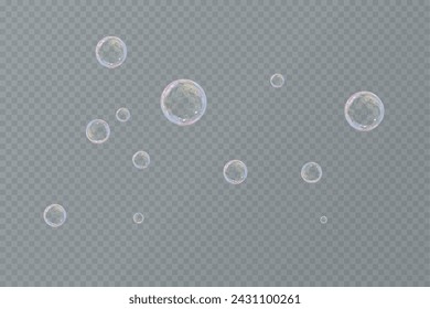 Realistic soap bubbles.Flying bubbles on a transparent background.	