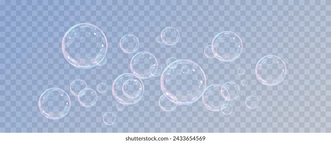 Realistic soap bubbles.Flying bubbles on a transparent background.	