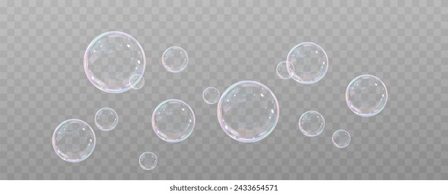 Realistic soap bubbles.Flying bubbles on a transparent background.	